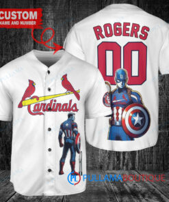 St. Louis Cardinals x Marvel Captain America Steve Rogers with Trophy Custom Baseball Jersey White