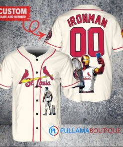 St. Louis Cardinals x Marvel Iron Man Tony Stark with Trophy Custom Baseball Jersey Cream