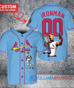 St. Louis Cardinals x Marvel Iron Man Tony Stark with Trophy Custom Baseball Jersey Light Blue