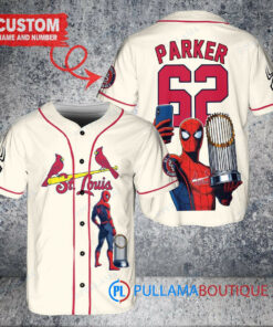 St. Louis Cardinals x Marvel Spiderman with Trophy Custom Baseball Jersey Cream