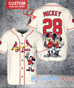 St. Louis Cardinals x Mickey and Minnie with Trophy Baseball Jersey Cream