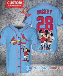 St. Louis Cardinals x Mickey and Minnie with Trophy Baseball Jersey Light Blue