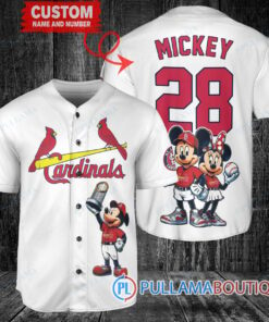 St. Louis Cardinals x Mickey and Minnie with Trophy Baseball Jersey White