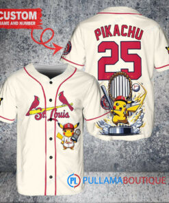 St. Louis Cardinals x Pikachu Pokemon with Trophy Custom Baseball Jersey Cream