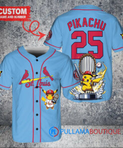 St. Louis Cardinals x Pikachu Pokemon with Trophy Custom Baseball Jersey Light Blue