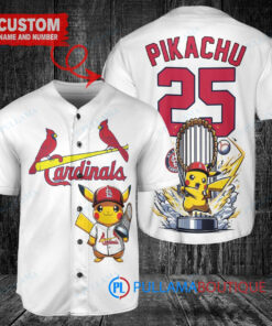 St. Louis Cardinals x Pikachu Pokemon with Trophy Custom Baseball Jersey White