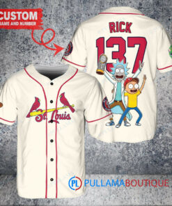 St. Louis Cardinals x Rick and Morty with Trophy Custom Baseball Jersey Cream