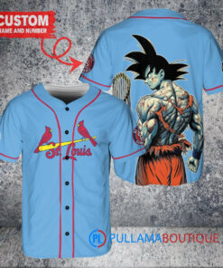 St. Louis Cardinals x Son Goku Kakarot Super Saiyan Dragon Ball Z with Trophy Baseball Jersey Light Blue