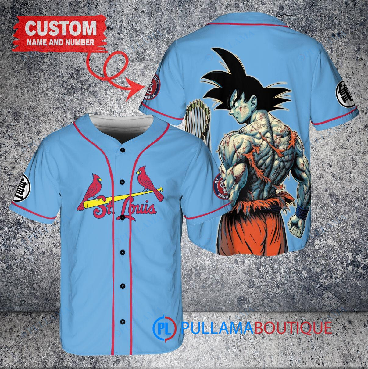 Atlanta Braves x Son Goku Kakarot Super Saiyan Dragon Ball Z with Trophy Baseball Jersey White