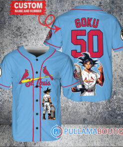 St. Louis Cardinals x Son Goku Kakarot Super Saiyan Dragon Ball Z with Trophy Baseball Jersey Light Blue V2