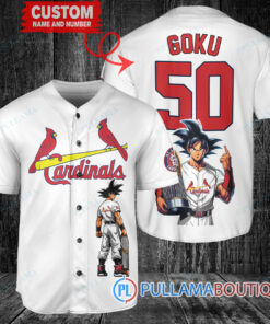 St. Louis Cardinals x Son Goku Kakarot Super Saiyan Dragon Ball Z with Trophy Baseball Jersey White V2