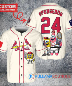 St. Louis Cardinals x SpongeBob SquarePants with Trophy Custom Baseball Jersey Cream