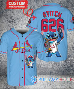 St. Louis Cardinals x Stitch with Trophy Baseball Jersey Light Blue