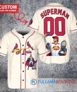 St. Louis Cardinals x Superman DC Comics with Trophy Custom Baseball Jersey Cream