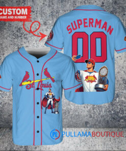 St. Louis Cardinals x Superman DC Comics with Trophy Custom Baseball Jersey Light Blue