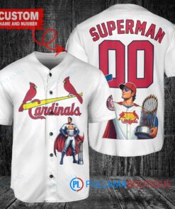 St. Louis Cardinals x Superman DC Comics with Trophy Custom Baseball Jersey White