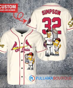 St. Louis Cardinals x The Simpsons Bart Simpson, Homer Simpson, Lisa Simpson with Trophy Custom Baseball Jersey Cream