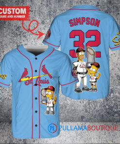 St. Louis Cardinals x The Simpsons Bart Simpson, Homer Simpson, Lisa Simpson with Trophy Custom Baseball Jersey Light Blue