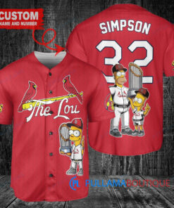 St. Louis Cardinals x The Simpsons Bart Simpson, Homer Simpson, Lisa Simpson with Trophy Custom Baseball Jersey Red City Connect