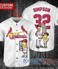 St. Louis Cardinals x The Simpsons Bart Simpson, Homer Simpson, Lisa Simpson with Trophy Custom Baseball Jersey White