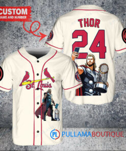 St. Louis Cardinals x Thor Marvel with Trophy Custom Baseball Jersey Cream