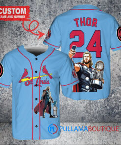 St. Louis Cardinals x Thor Marvel with Trophy Custom Baseball Jersey Light Blue