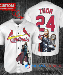 St. Louis Cardinals x Thor Marvel with Trophy Custom Baseball Jersey White