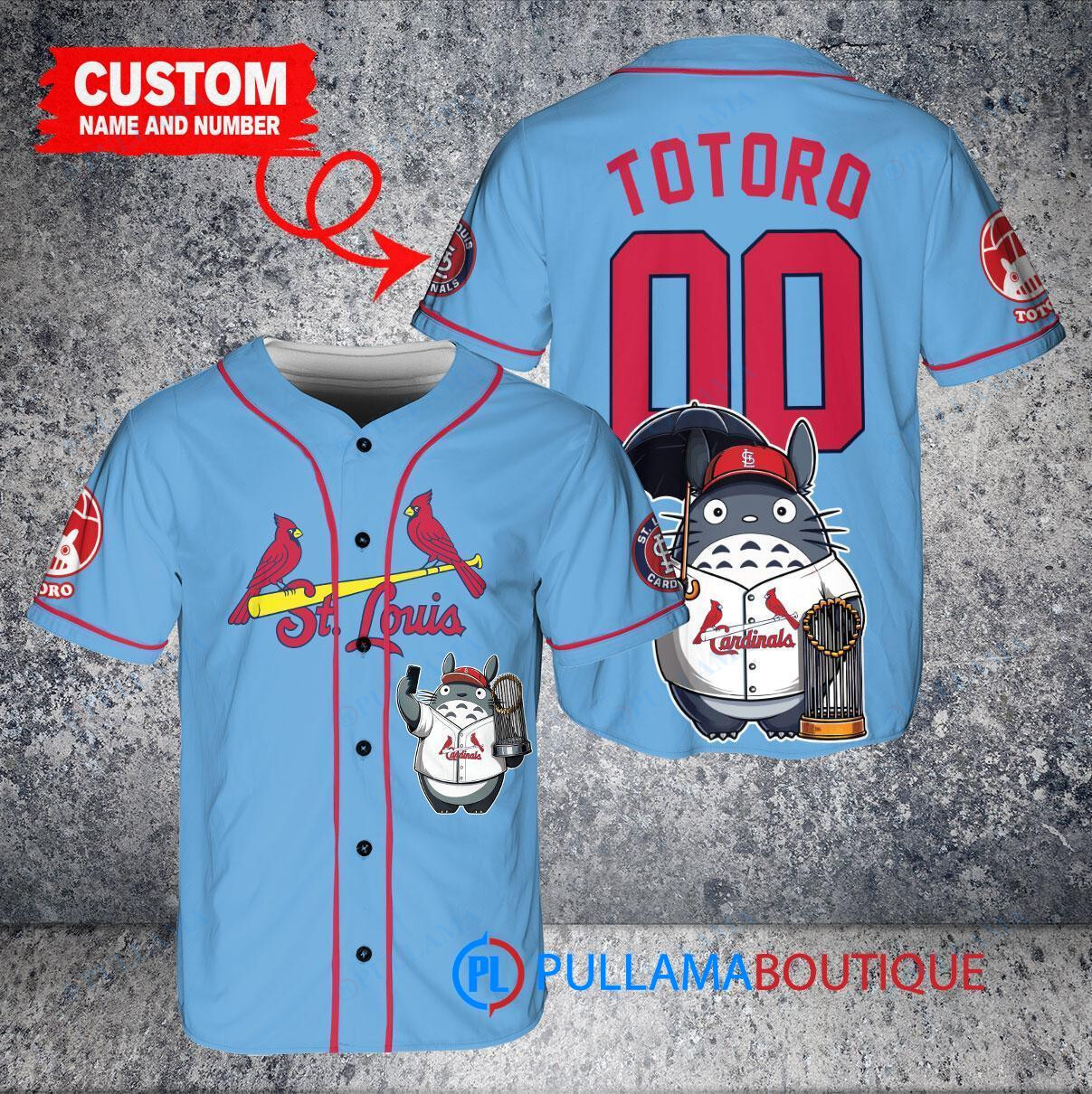 Atlanta Braves x Totoro Studio Ghibli with Trophy Custom Baseball Jersey Gray