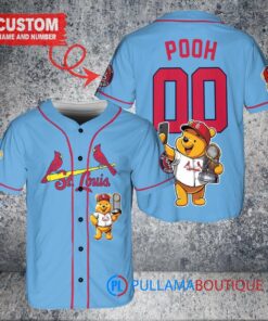 St. Louis Cardinals x Winnie the Pooh with Trophy Custom Baseball Jersey Light Blue