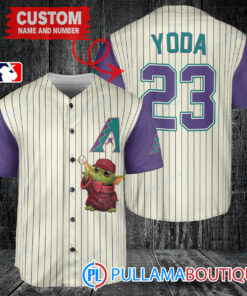 Star Wars Baby Yoda Arizona Diamondbacks Custom Baseball Jersey Cream-Purple