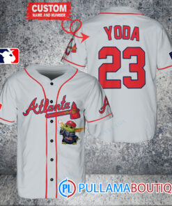 Star Wars Baby Yoda Atlanta Braves Custom Baseball Jersey Gray