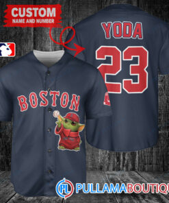 Star Wars Baby Yoda Boston Red Sox Custom Baseball Jersey Navy