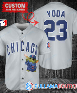 Star Wars Baby Yoda Chicago Cubs Custom Baseball Jersey Gray