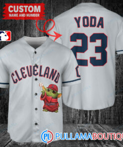 Star Wars Baby Yoda Cleveland Guardians Custom Baseball Jersey Gray