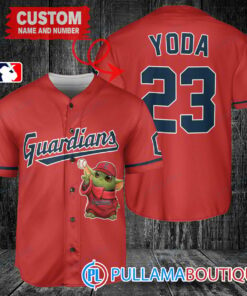 Star Wars Baby Yoda Cleveland Guardians Custom Baseball Jersey Red