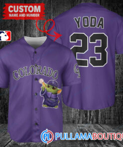 Star Wars Baby Yoda Colorado Rockies Custom Baseball Jersey Purple