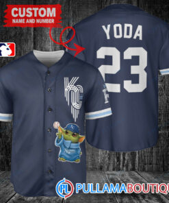 Star Wars Baby Yoda Kansas City Royals Custom Baseball Jersey Navy