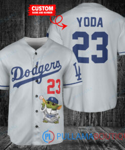 Star Wars Baby Yoda Los Angeles Dodgers Custom Baseball Jersey Gray