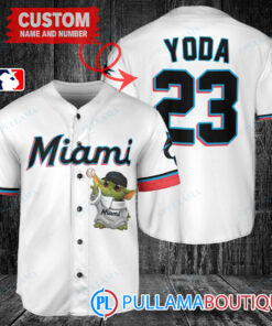 Star Wars Baby Yoda Miami Marlins Custom Baseball Jersey White