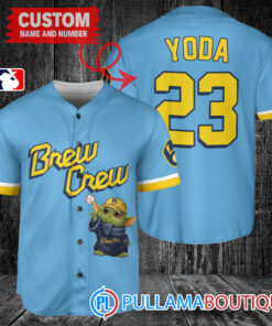 Star Wars Baby Yoda Milwaukee Brewers Custom Baseball Jersey Blue City Connect