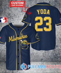 Star Wars Baby Yoda Milwaukee Brewers Custom Baseball Jersey Navy