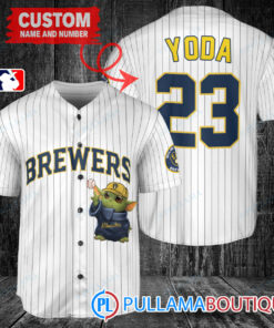 Star Wars Baby Yoda Milwaukee Brewers Custom Baseball Jersey White