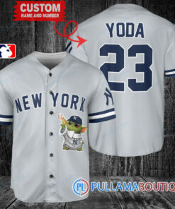 Star Wars Baby Yoda New York Yankees Custom Baseball Jersey Gray