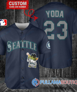 Star Wars Baby Yoda Seattle Mariners Rick and Morty Baseball Jersey Navy