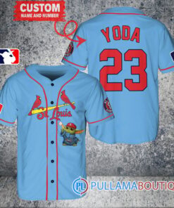 Star Wars Baby Yoda St. Louis Cardinals Custom Baseball Jersey Light Blue