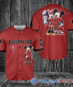 Tampa Bay Buccaneers x Mickey and Minnie with Trophy Baseball Jersey Red