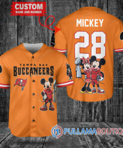 Tampa Bay Buccaneers x Mickey and Minnie with Trophy Custom Baseball Jersey Orange