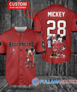 Tampa Bay Buccaneers x Mickey and Minnie with Trophy Custom Baseball Jersey Red