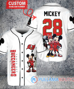 Tampa Bay Buccaneers x Mickey and Minnie with Trophy Custom Baseball Jersey White