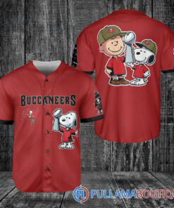 Tampa Bay Buccaneers x Snoopy and Charlie Brown with Trophy Baseball Jersey Red